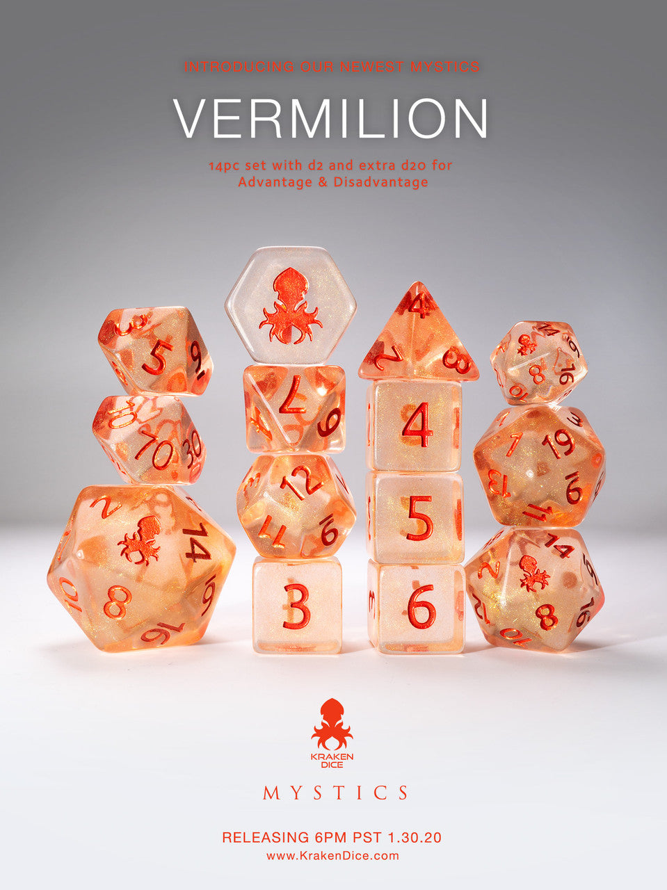 Vermilion 14pc Red Ink Dice Set